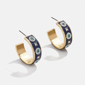 Eyes On Eyes Hoop Earrings - Gold/Blue