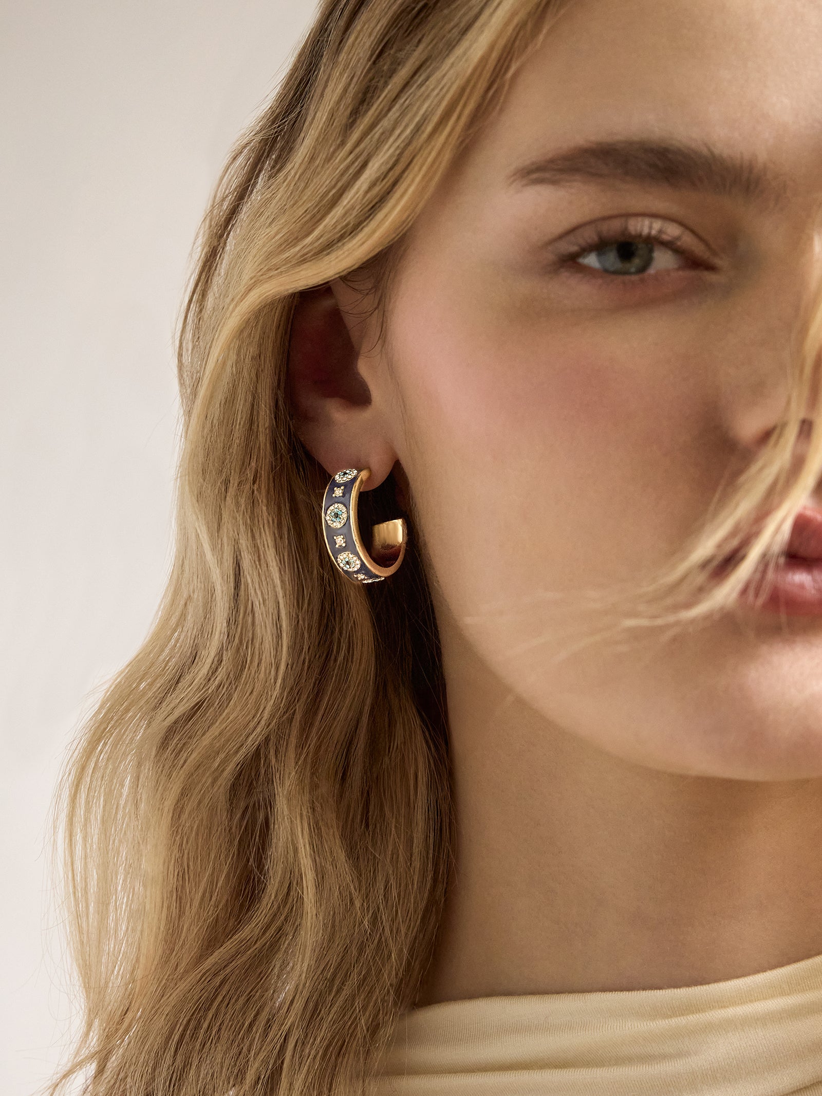 Eyes On Eyes Hoop Earrings - Gold/Blue - Image 2