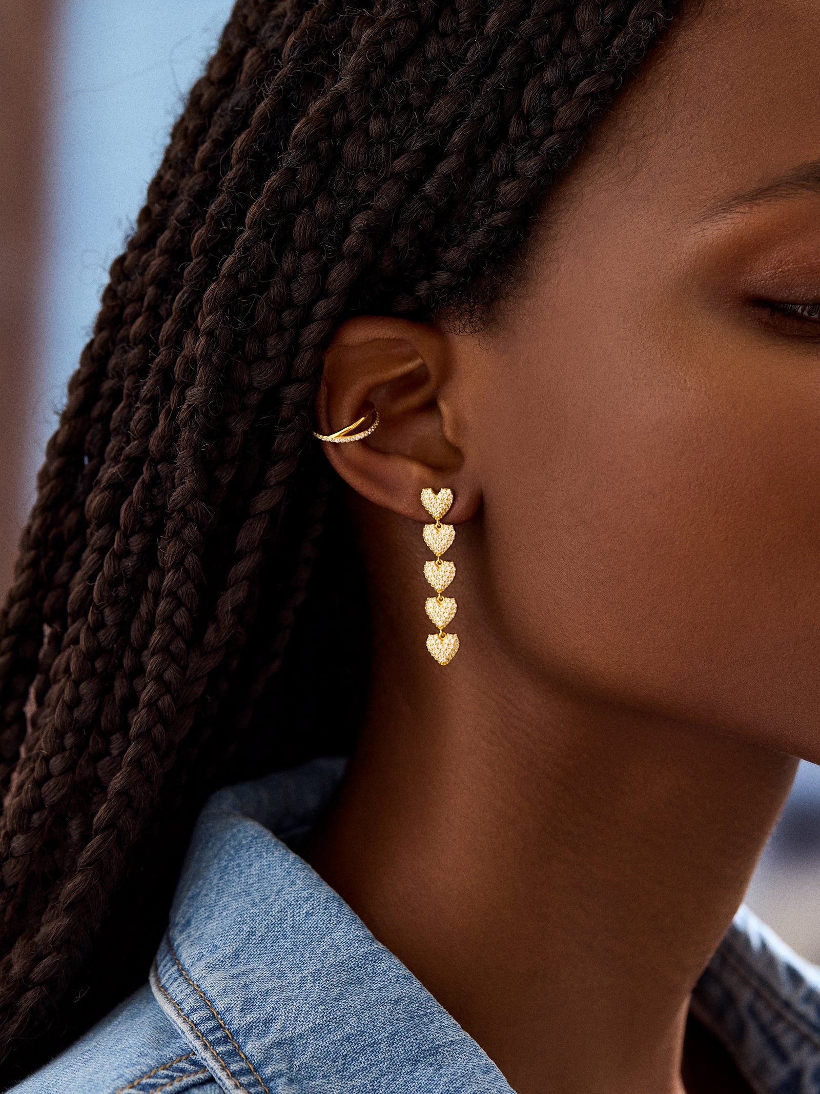 18K Gold Heart Drop Earrings - Heart - Image 2