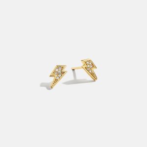 18K Gold Celestial Delicate Stud - Lightning Bolt