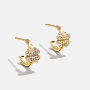 18K Gold Clover Delicate Hoop Earrings - Clover