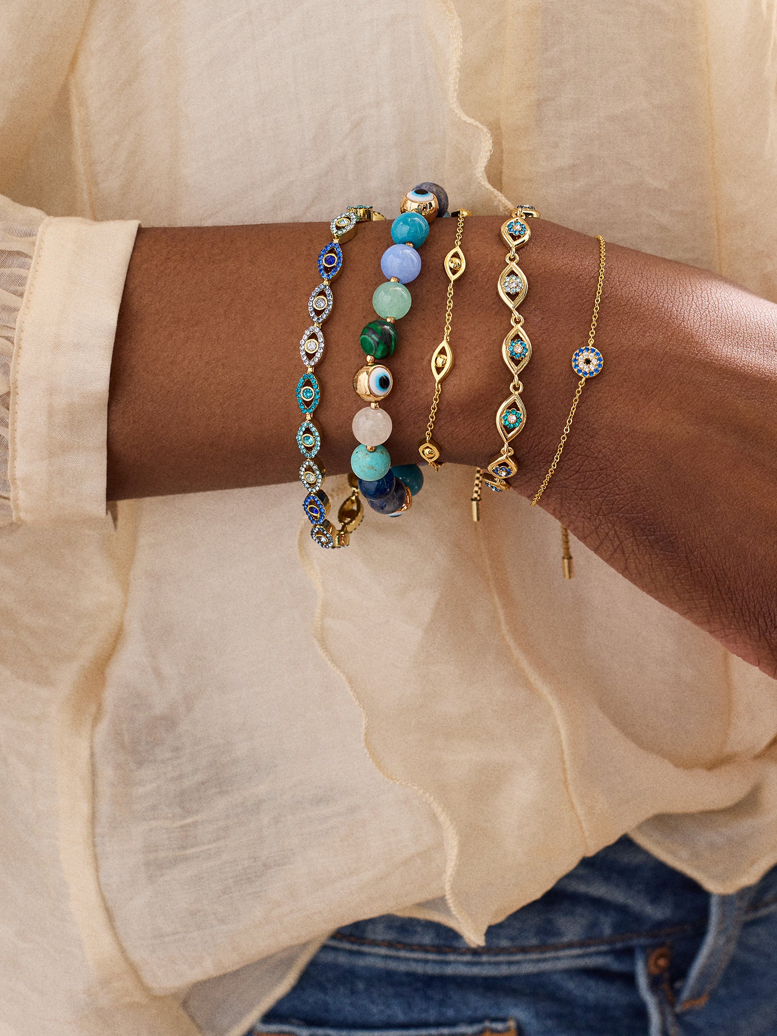 Aisha Evil Eye Bracelet - Gold/Blue - Image 2