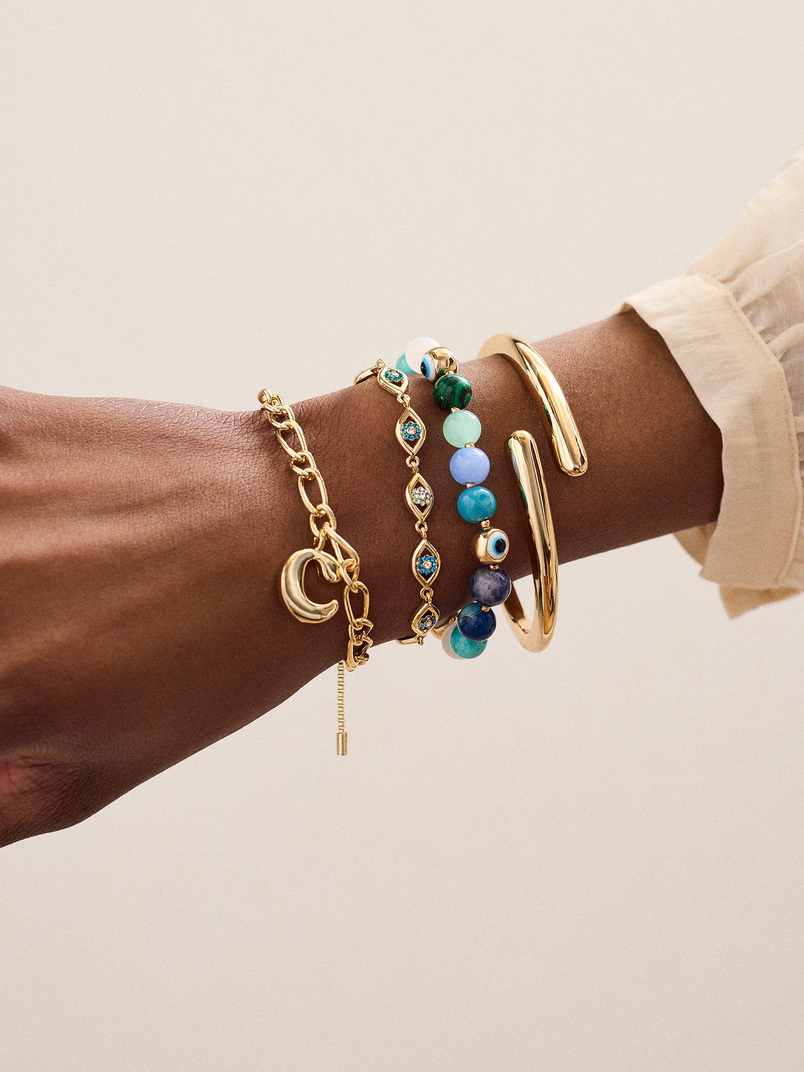 Aisha Evil Eye Bracelet - Gold/Blue - Image 4