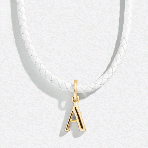 Leather Initial Necklace - White