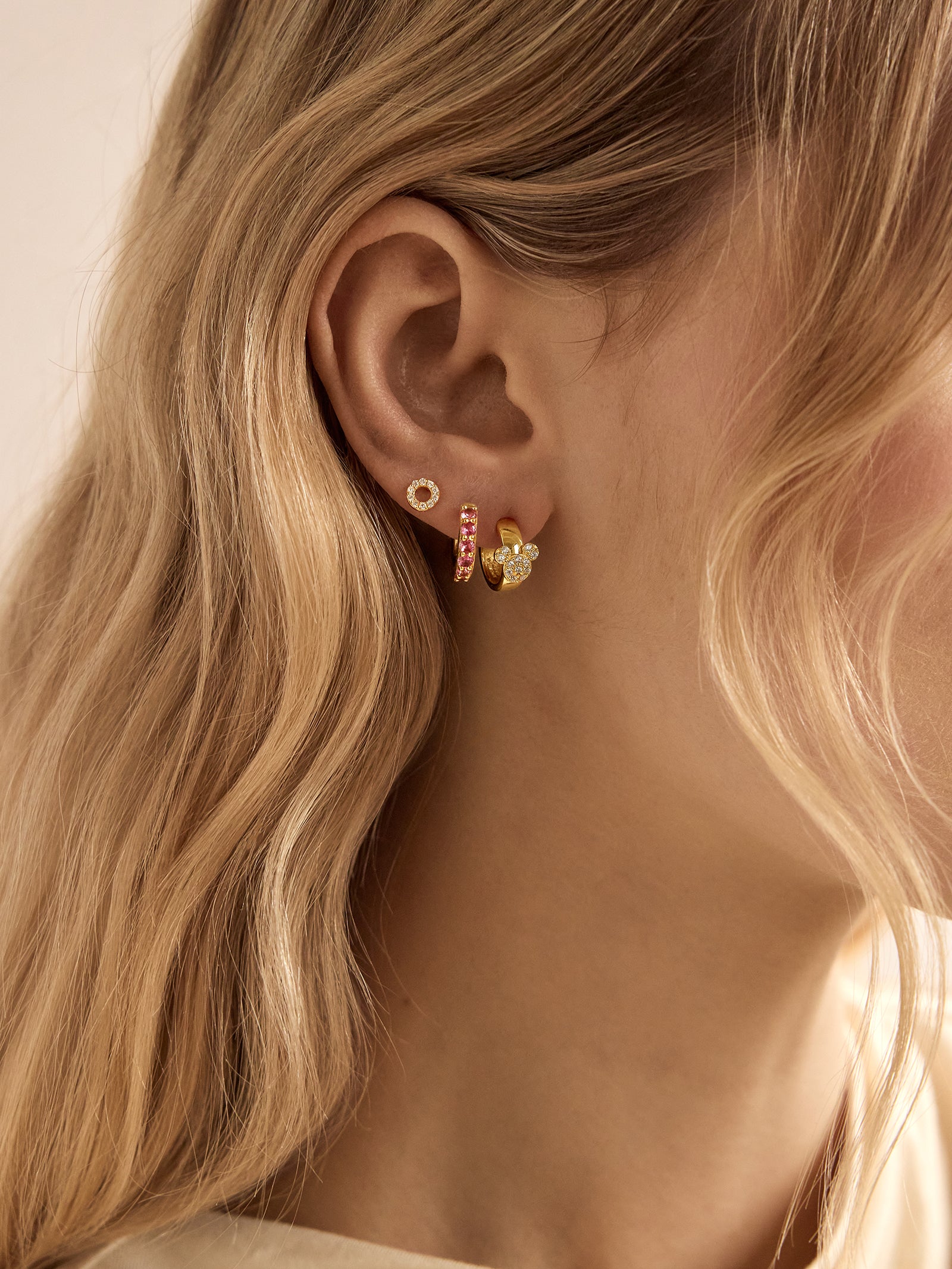 Disney Mickey Mouse 18K Gold Plated Sterling Silver Chunky Earrings - Gold/Pav?? - Image 2