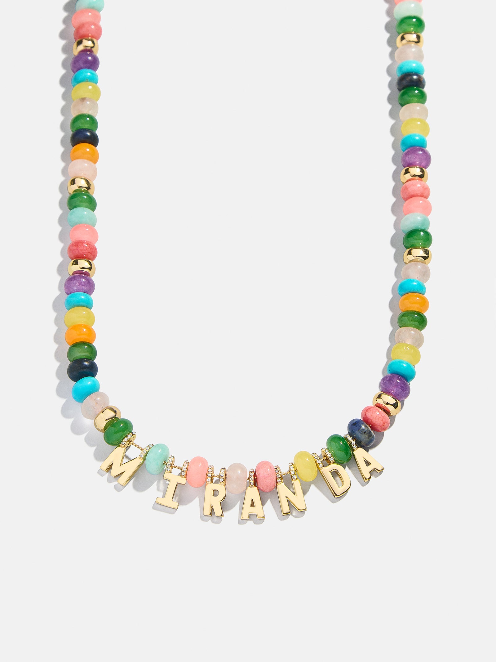 Semi-Precious Gold Custom Nameplate Necklace - Gold/Multi