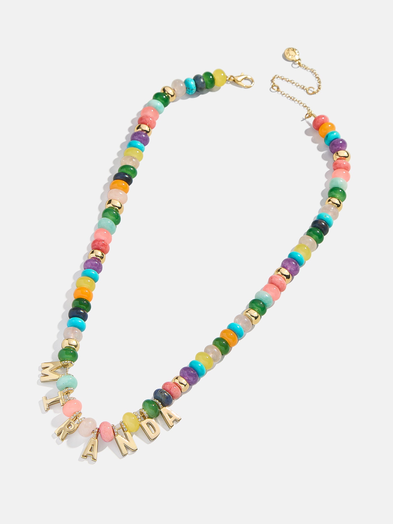 Semi-Precious Gold Custom Nameplate Necklace - Gold/Multi - Image 3