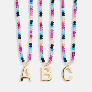 Semi-Precious Block Initial Necklace - Dark Multi