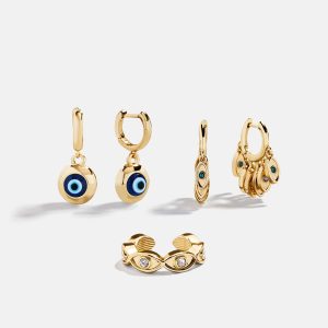 Evil Eye Earring Set - Gold/Blue