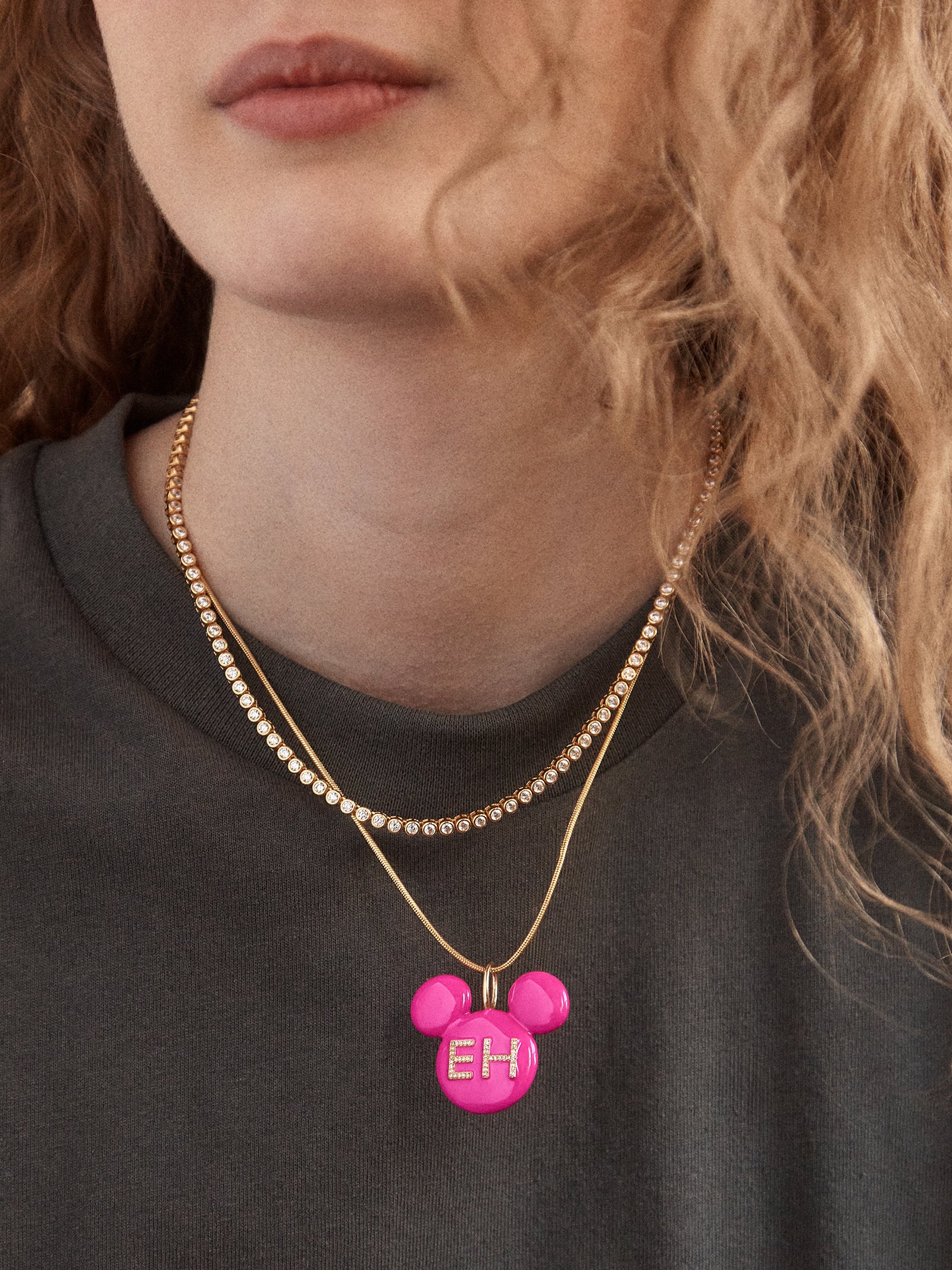 Disney Mickey Mouse Enamel Custom Initial Necklace - Pink - Image 4