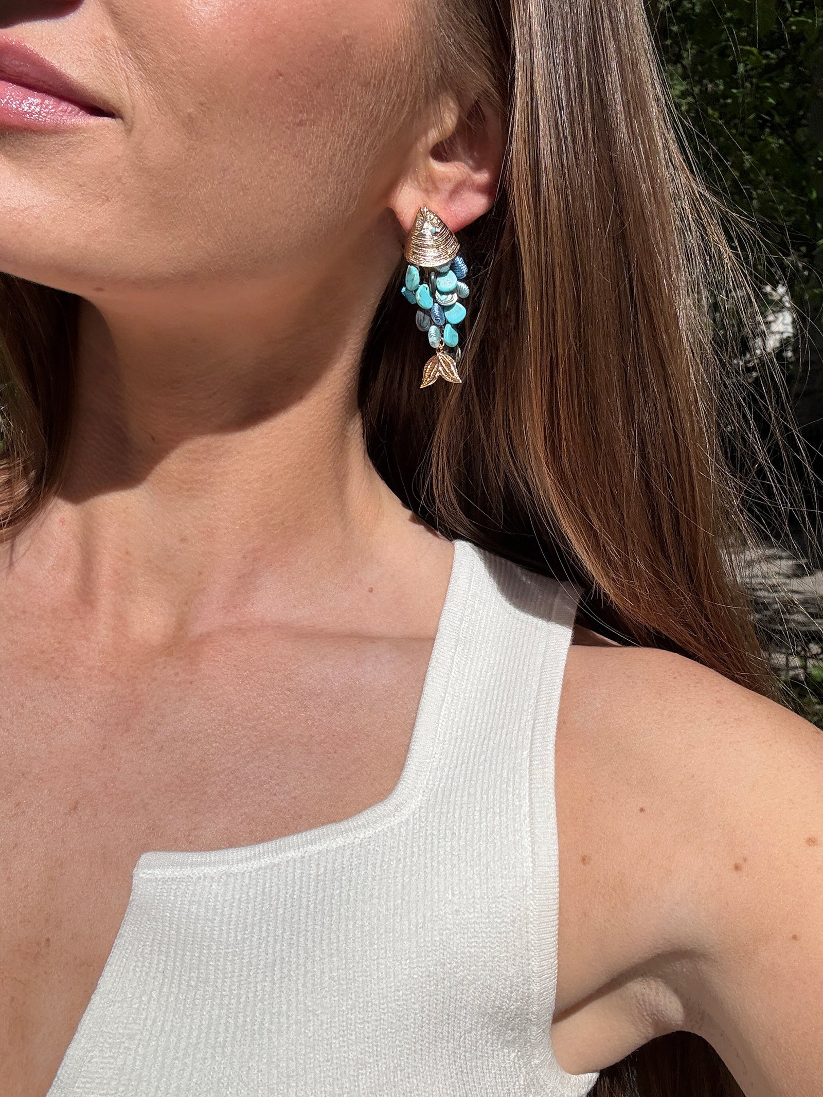 Ripple Effect Fish Earrings - Gold/Turquoise - Image 2