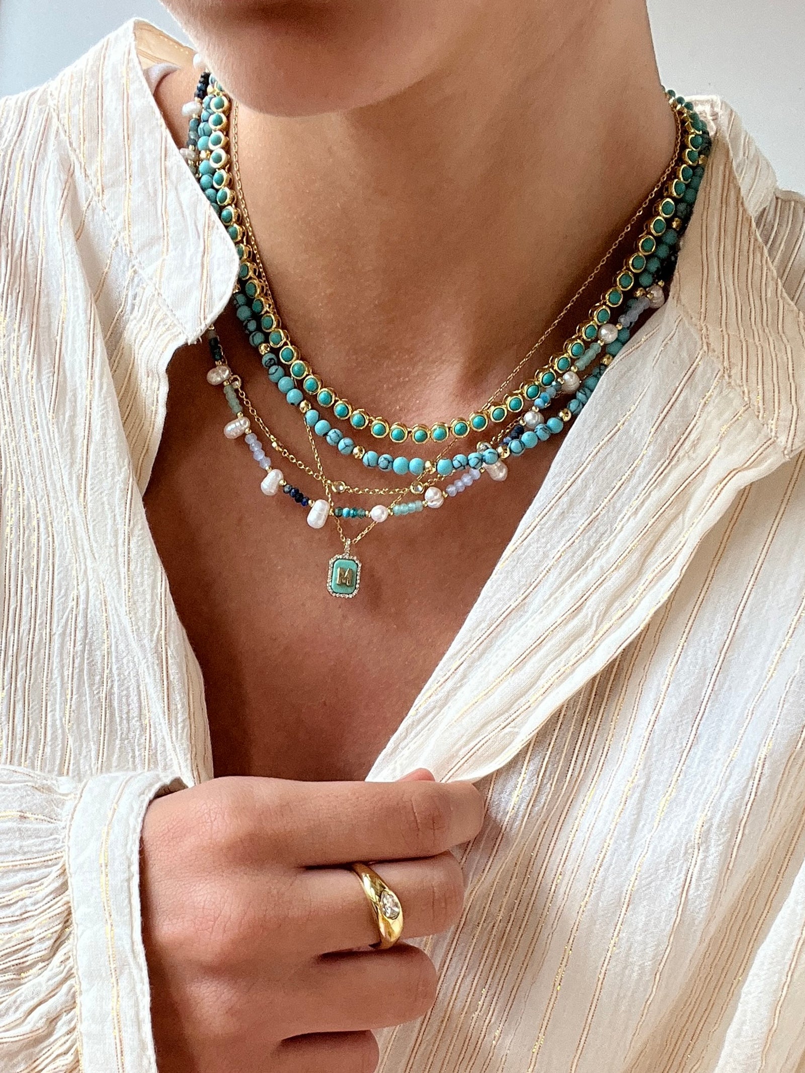 Nina Semi-Precious Necklace - Gold/Turquoise - Image 2