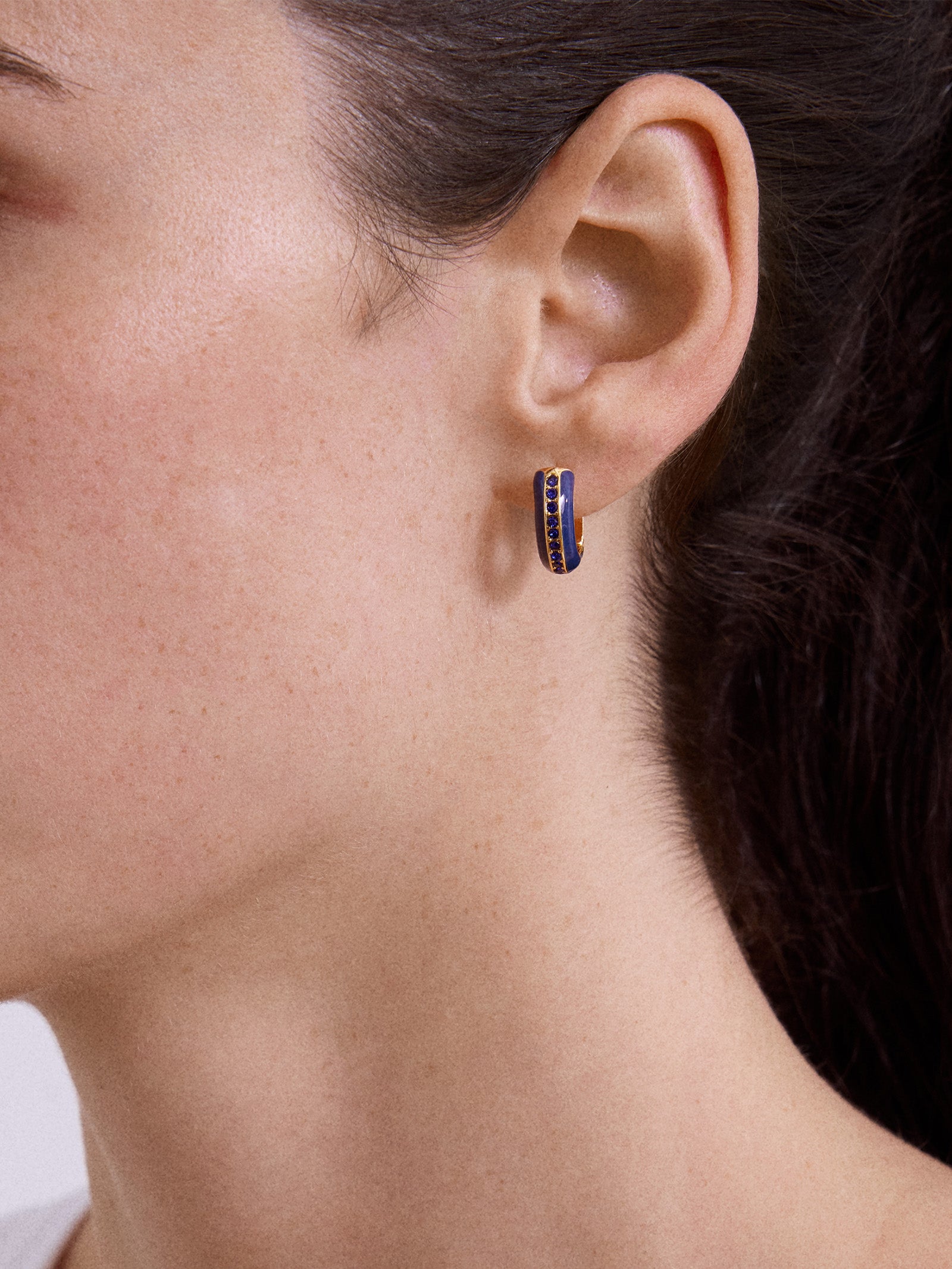 Game Day Enamel Huggie Earrings - Blue - Image 2