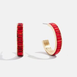 Game Day Baguette Hoop Earrings - Red
