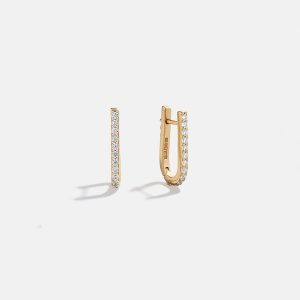 Elise 18K Gold Paperclip Earrings - Gold/Pav??
