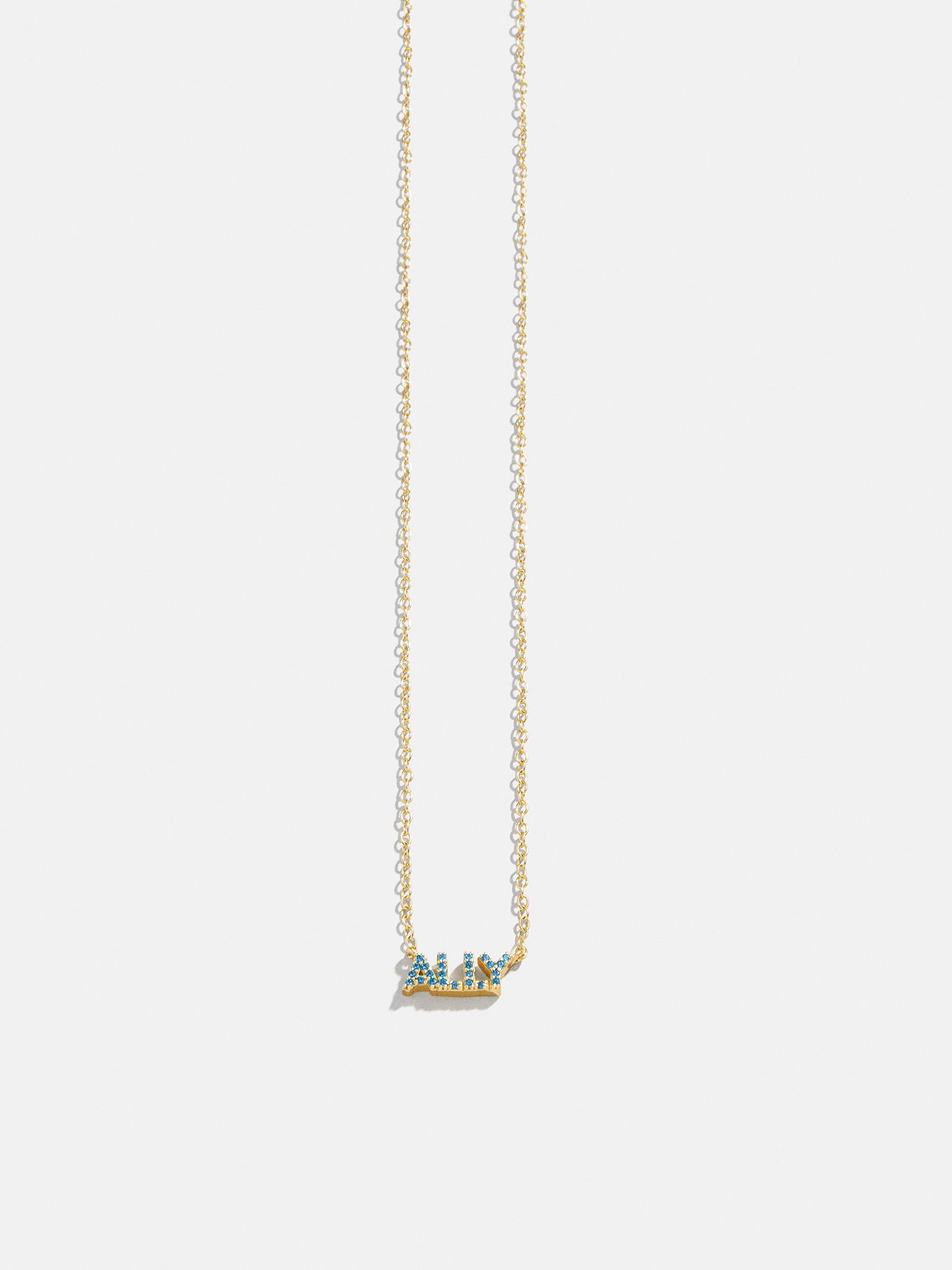 18K Gold Birthstone Custom Nameplate Necklace - Blue Zircon - Image 3