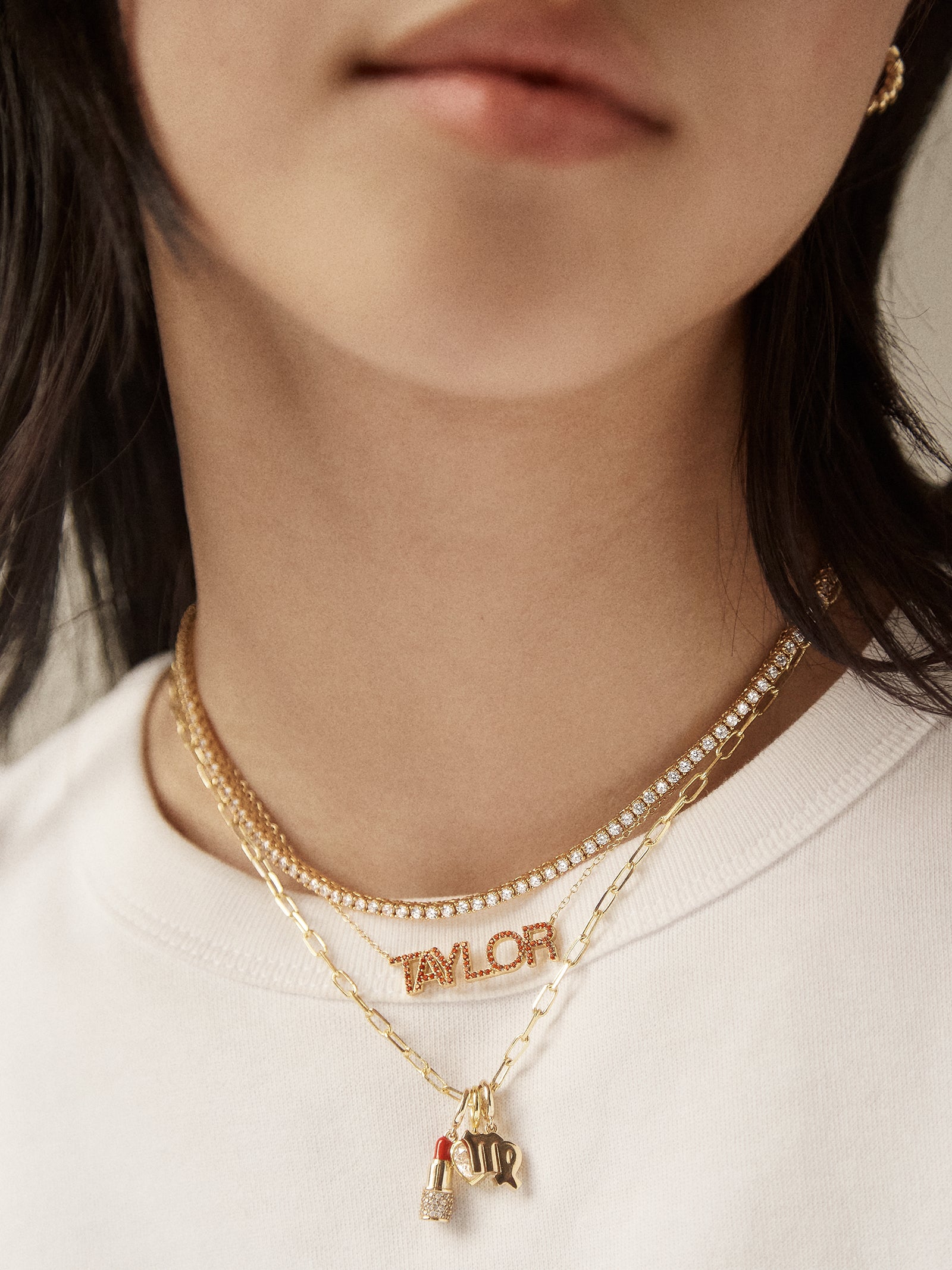 18K Gold Birthstone Custom Nameplate Necklace - Aquamarine - Image 6