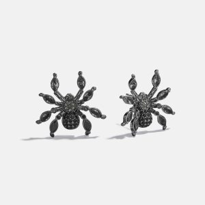 Crystal Creepers Spider Earrings - Black Spider