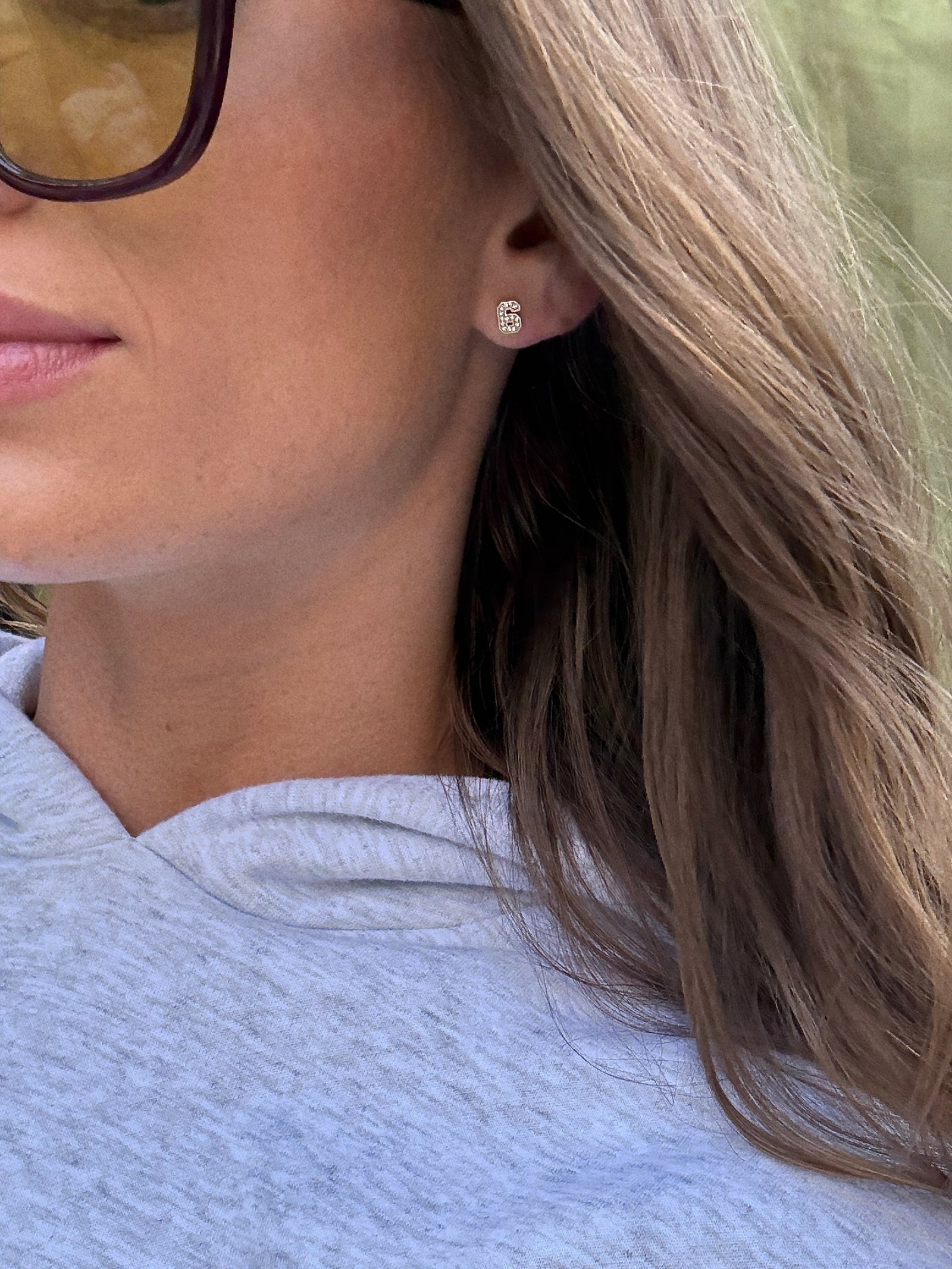 Varsity Number Custom Stud Earrings - Gold Single Digit - Image 2