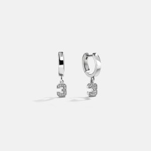 Varsity Number Custom Huggie Earrings - Silver Single Digit