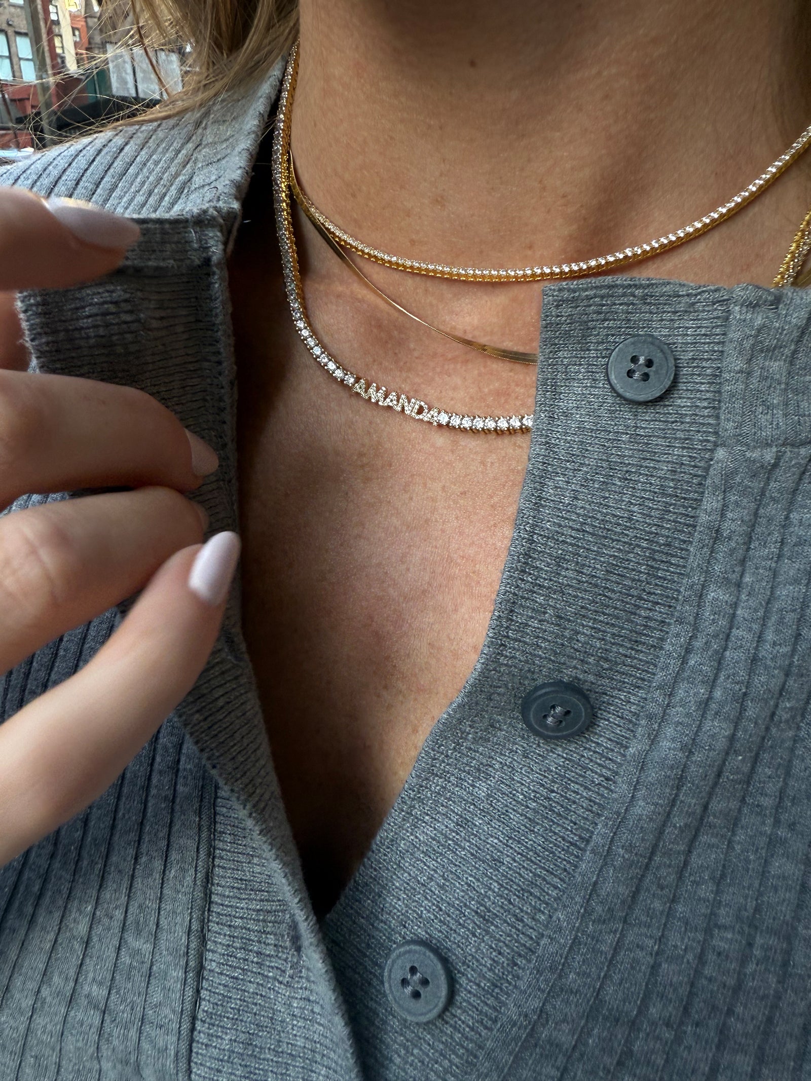 Billie 18K Gold Tennis Custom Nameplate Necklace - Mini Block - Image 2