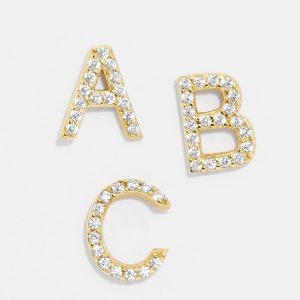 Single 18K Gold Initial Earring - Gold/Pav??
