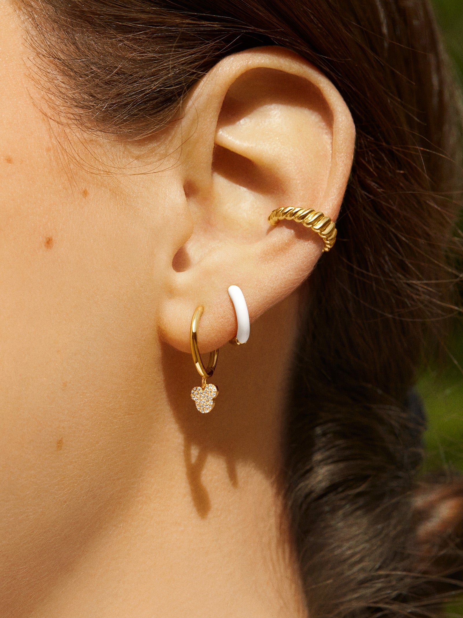 Mickey Mouse Disney 18K Gold Plated Sterling Silver Huggie Charm Earrings - Mickey Mouse - Image 2