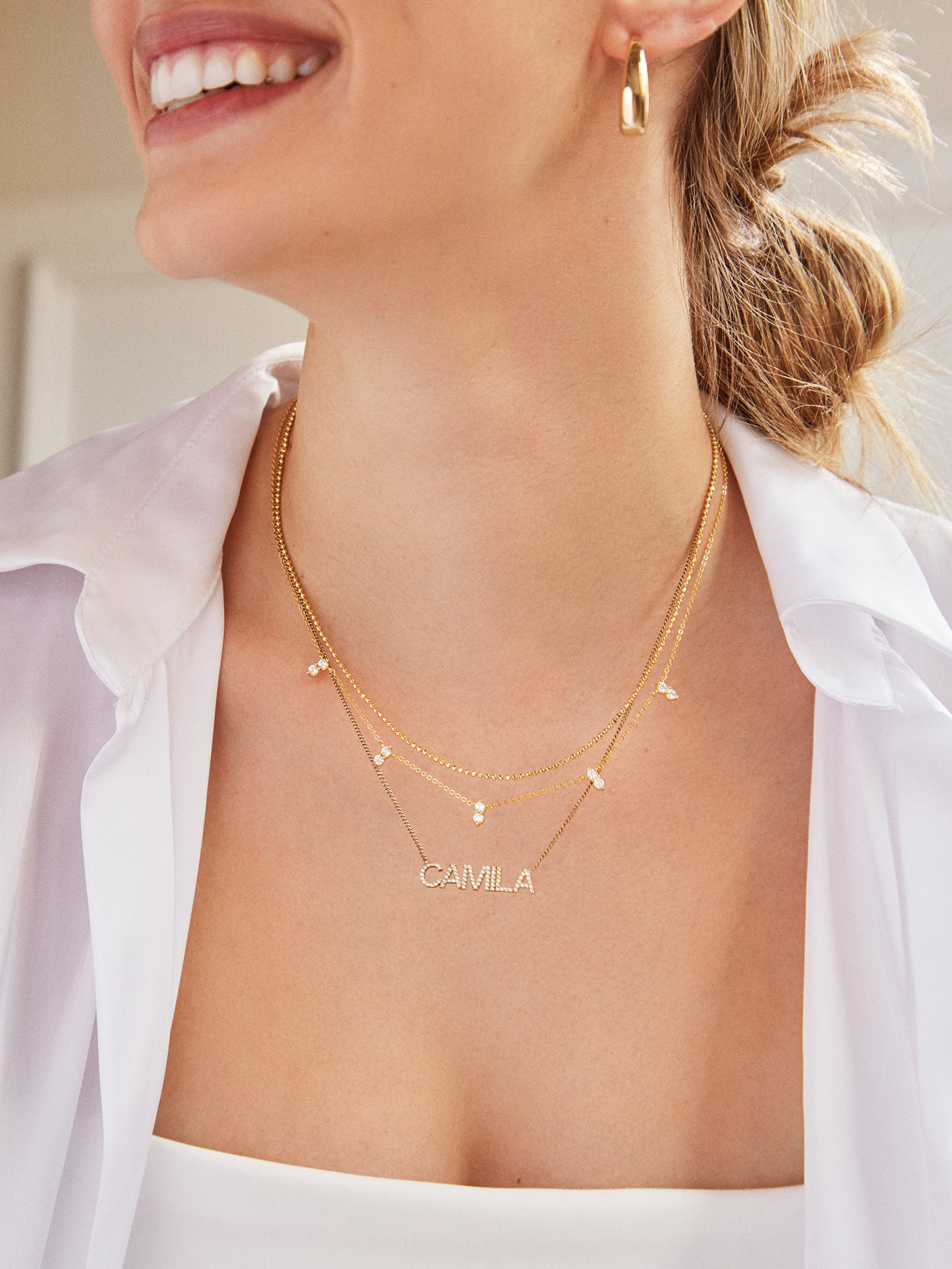 18K Gold Birthstone Custom Nameplate Necklace - Crystal - Image 2