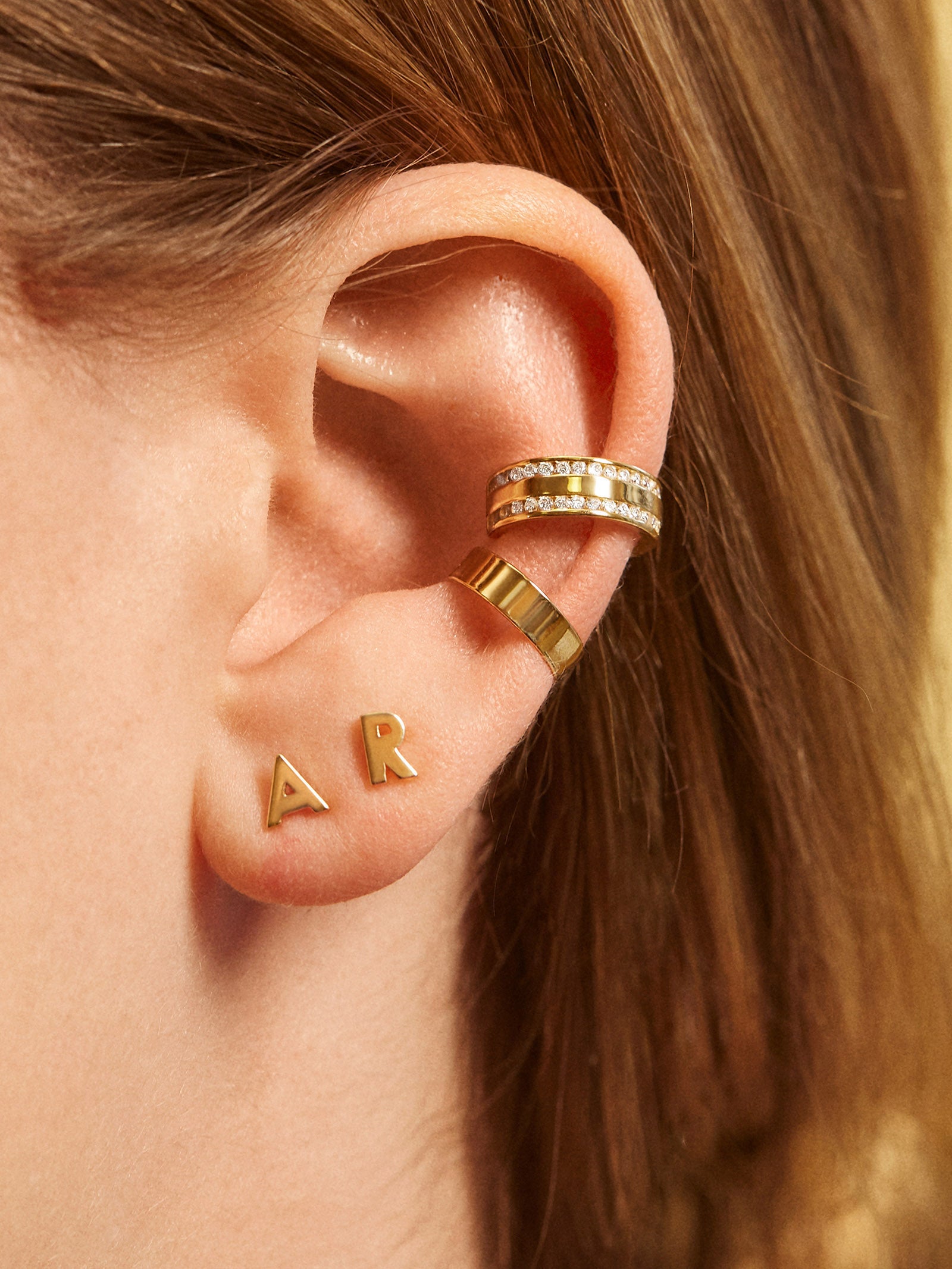 Single 14K Solid Gold Initial Earring - Gold - Image 2