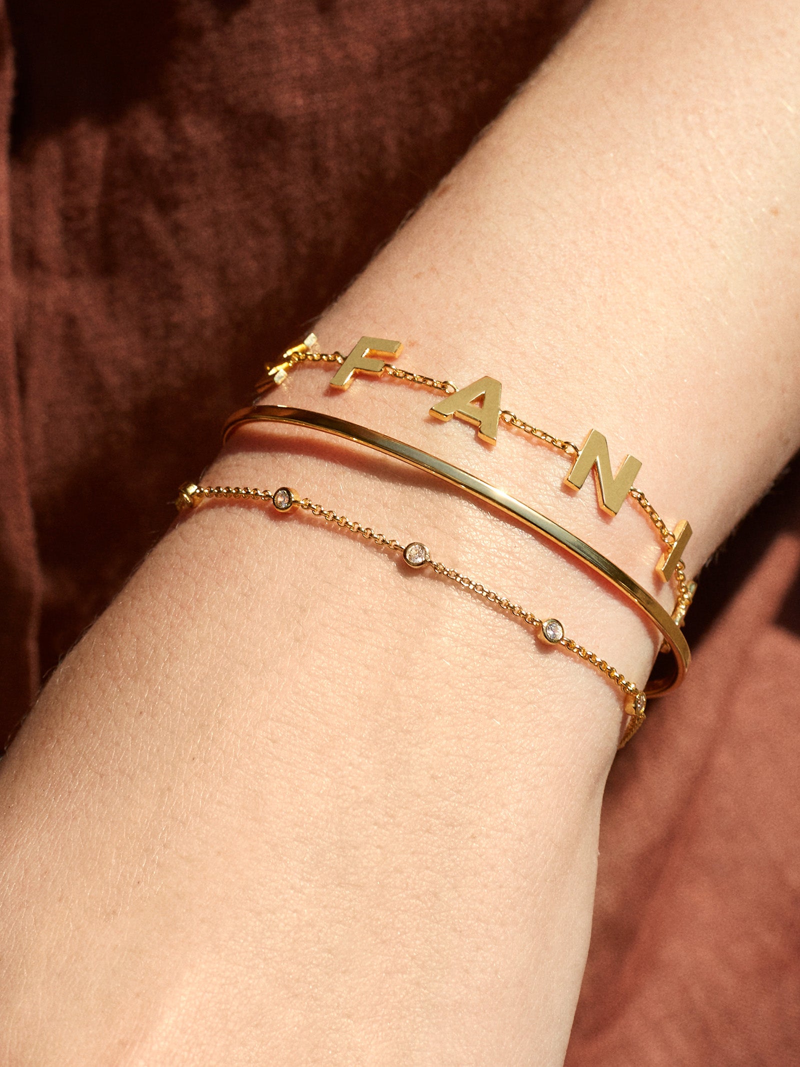 18K Gold Custom Spaced Letter Name Bracelet - 18K Gold - Image 2