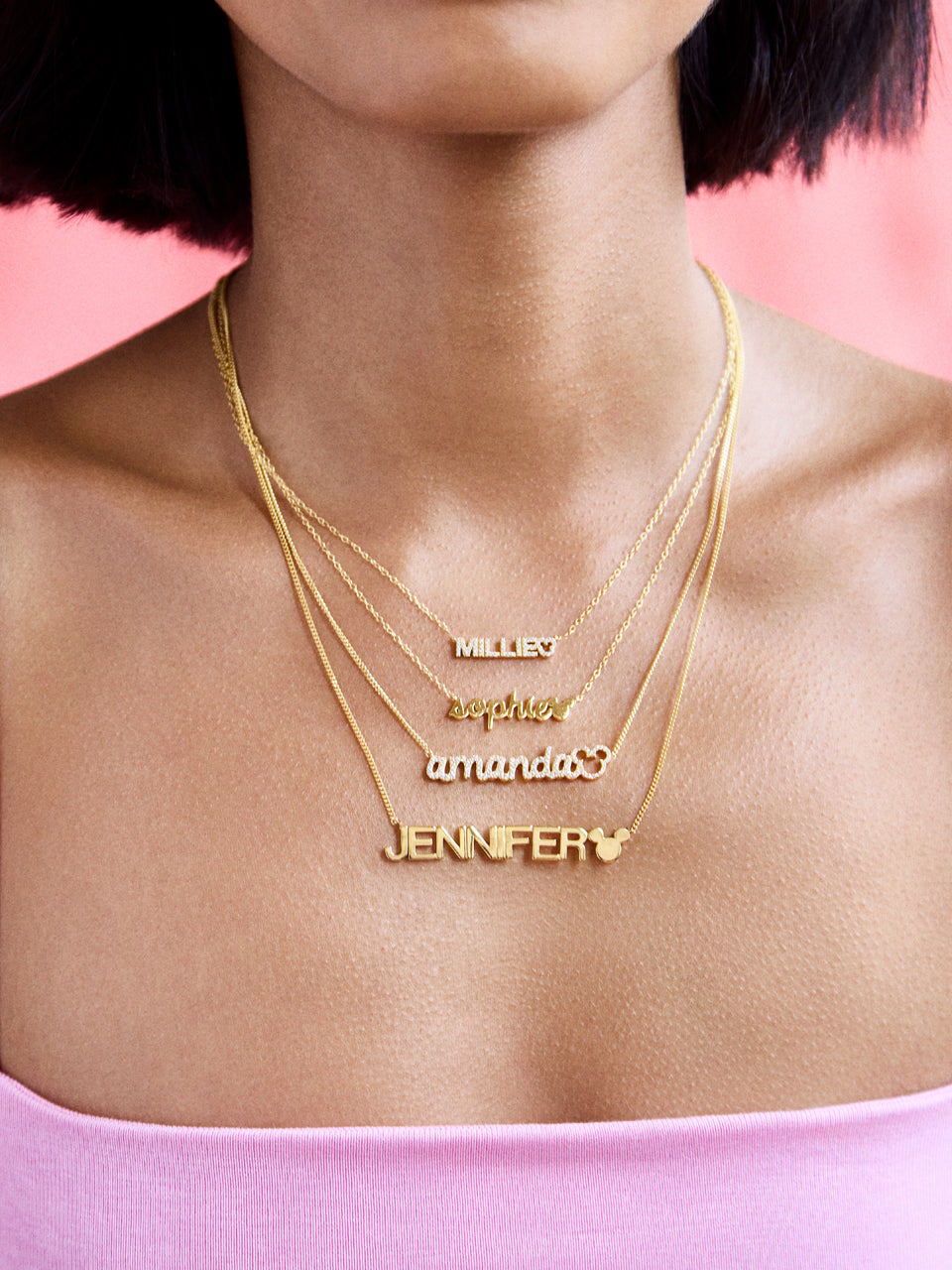 Disney Mickey Mouse 18K Gold Plated Sterling Silver Custom Nameplate Necklace - Gold/Pavé - Image 4