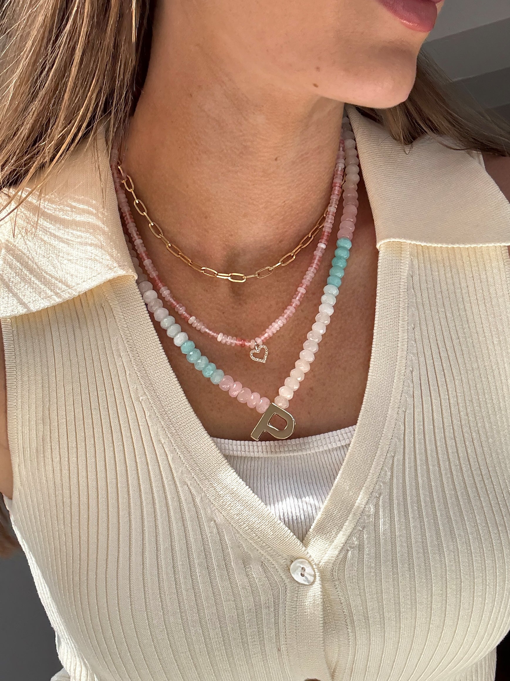 Semi-Precious Block Initial Necklace - Light Multi - Image 25