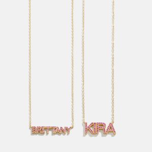 18K Gold Birthstone Custom Nameplate Necklace - Rose