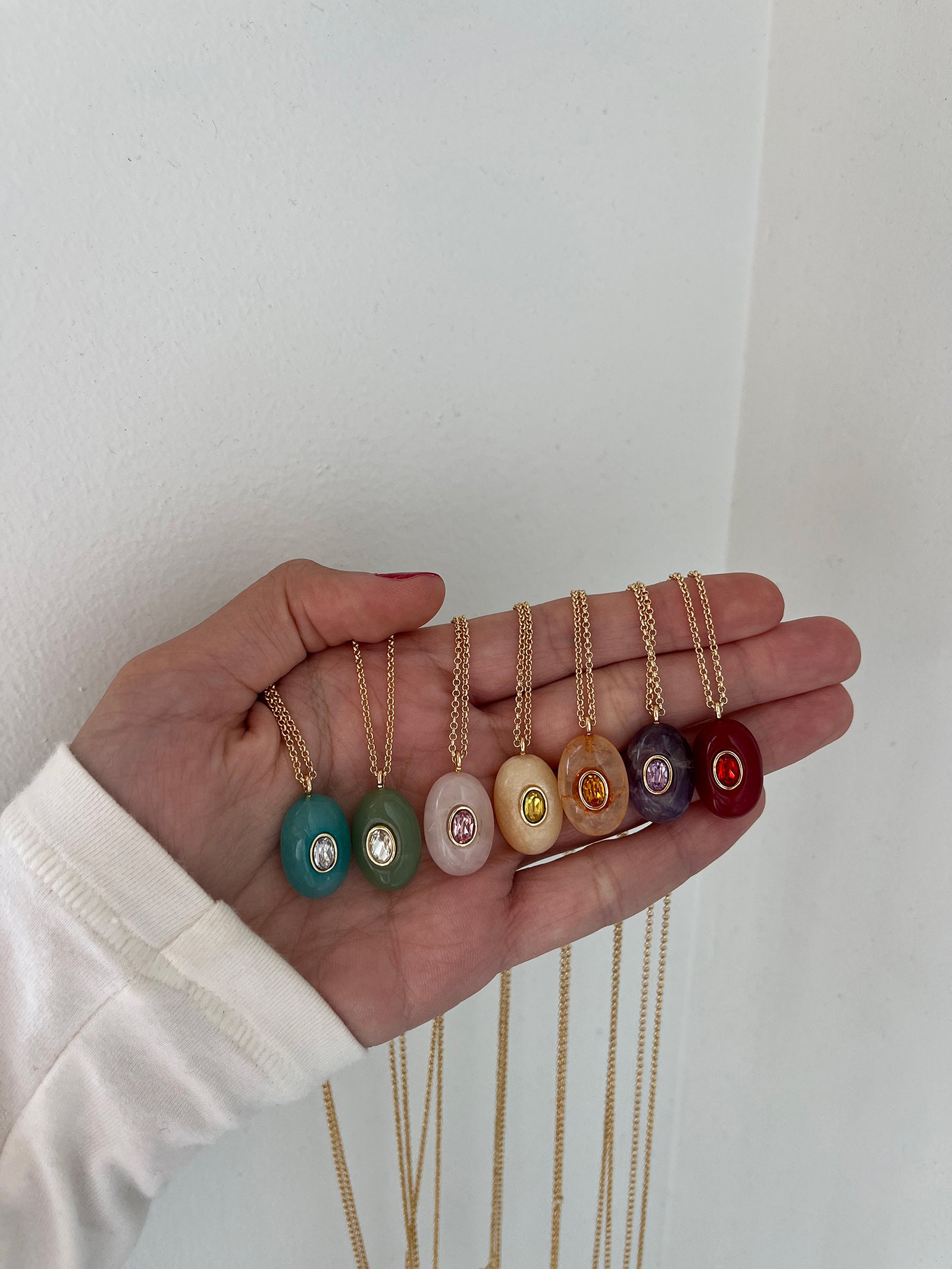 Aura Semi-Precious Pendant Necklace - Green - Image 6